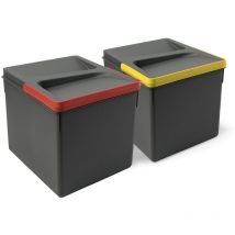 Kit de bacs de tri sélectif pour tiroirs de cuisine Recycle hauteur 216mm, 2x12litres, Plastique gris anthracite - Emuca