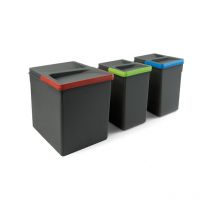 Kit de bacs de tri sélectif pour tiroirs de cuisine Recycle hauteur 266mm, 1x15litres, 2x7litres, Plastique gris antracite - Emuca
