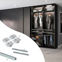 Emuca - Kit de ferrures pour Flow 2 portes coulissantes et armoire à fermeture souple avec rails encastrés 2,35m, panneaux non inclus, Anodisé mat