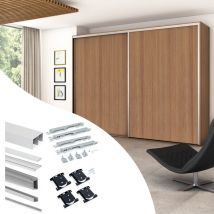 Emuca Kit de quincaillerie pour Placard 81 2-coulissants et fermeture souple, profil aigu, épaisseur 16mm, panneaux non inclus, Anodisé mat