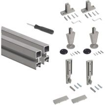 Emuca - Lot de 2 cadres Zero avec quincaillerie et profilés pour montage au sol et au mur avec vérin circulaire, Aluminium et Zamak, Gris pierre