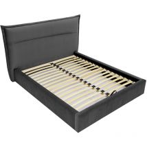 Emy - lit coffre - 160x200 cm - en velours - sommier inclus - gris anthracite