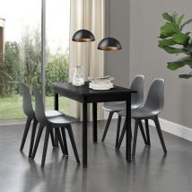 Juego de comedor Mesa + 4x sillas Horten acero MDF + plástico 120 x 60 x 75 - Negro y Gris [en.casa]