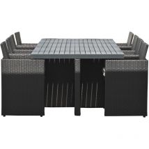 DCB - PVC-8-ALU - Set da pranzo da incasso 8 posti in resina intrecciata nera garden