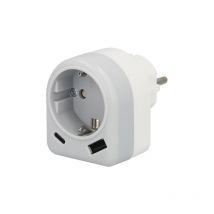 Enchufe / adaptador schuko con 2 tomas, usb a / c. potencia maxima 3680 w. cargador moviles, cargador 2 tomas, adaptador moviles