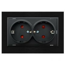 Iluminashop - Enchufe Empotrable Tipo f Schuko Doble Negro Marco Aluminio Incluido 16A IP20 Serie wLux