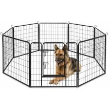 Enclos pour chiens en 8 panneaux - Niche pour chiens - Avec porte - 80 cm de hauteur - Noir - Acaza
