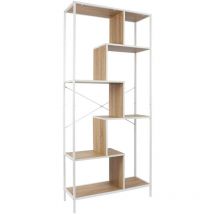 Endis - Etagère 6 Niveaux Aspect Bois et Métal Blanc