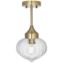 Addington Classic Semi Flush Light Polished Nickel, klarer gerippter Glasschirm - Endon