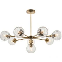 Allegra Colgante de techo con pantalla de cristal y 8 brazos múltiples, latón envejecido - Endon