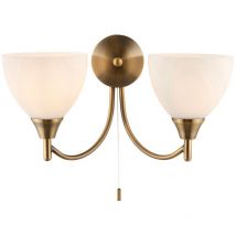 Alton - Applique da interno a 2 luci in ottone antico con vetro opalino, E14 - Endon
