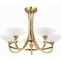 Cagney - Plafoniera a braccio multiplo a 5 luci semi-incasso Ottone antico, vetro bianco, G9 - Endon