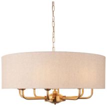 Collection Highclere Multi Arm Pendant Ceiling Light Vintage Brass, Natural Linen, 8x E14 - Endon