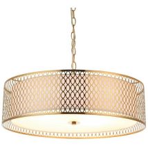 Cordero Einzelpendel-Deckenlampe, Platte mit Goldeffekt, weißer Stoff, Milchglas - Endon