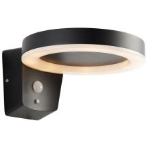 Ebro Applique murale led à anneau rond à énergie solaire moderne texturé noir, capteurs de mouvement et de nuit pir, blanc chaud, IP44 - Endon