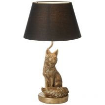 Fox Lampada da tavolo con base e paralume, vernice dorata vintage e tessuto nero - Endon