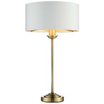 Endon - Highclere 1 Lampe de Table Lumineuse Plaque Laiton Antique, Tissu Blanc Vintage