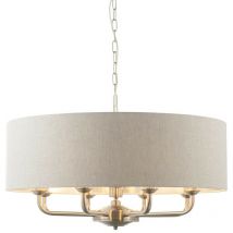 Endon Highclere Lampada da soffitto a sospensione con paralume singolo, piastra cromata spazzolata, lino naturale