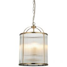 Endon - Lambeth Ribbed Glass Plafonnier suspendu à 4 lumières, laiton antique