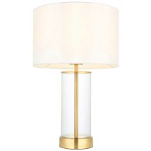 Endon - Lessina Lampe de table Base & Shade, plaque en laiton satiné, verre, tissu blanc vintage
