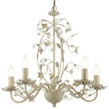 Lullaby - 5 Luce Multi Braccio Sospensione Soffitto Design Floreale Crema Con Oro Spazzolato, Acrilico Effetto Perla, E14 - Endon
