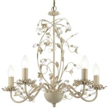 Endon Lullaby - 5 Luce Multi Braccio Sospensione Soffitto Design Floreale Crema Con Oro Spazzolato, Acrilico Effetto Perla, E14