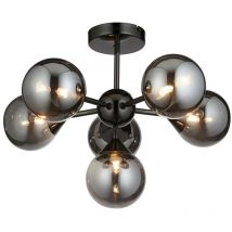 Endon Oscar 6-flammige, mehrarmige, halbbündige Deckenleuchte mit Glasschirm, Schwarz Chrom