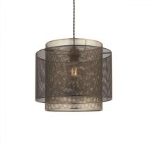 Plexus - Lampada a sospensione cilindrica a 1 luce, vernice nera opaca, maglia in ottone antico, attacco E27 - Endon