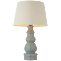 Provence & Cici Base & Shade Table Lamp Blue Grey Glaze, Satin Nickel Plate & Ivory Linen Fabric - Endon