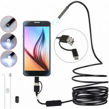 Endoscope 3 en 1 USBMicroType-C Ultra-Mince 8mm Semi-Rigide Caméra d'inspection avec 6 led IP67 Étanche et Câble Serpen(2m)