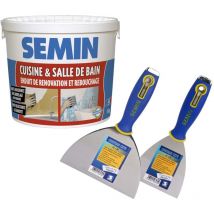 Semin - Enduit de rebouchage et rénovation spécial cuisine et salle de bain seau de 1 kg, un couteau à enduire ce 78 - 10 cm et un couteau à enduire