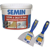 Semin - Enduit de rebouchage et rénovation spécial cuisine et salle de bain seau de 5 kg, un couteau à enduire ce 78 - 10 cm et un couteau à enduire