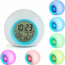 Réveil led pour enfants réveil numérique horloge de chevet 7 couleurs lumière clignotante pour décor de chambre (bleu)-Fei Yu