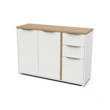 Demeyere - Enfilade access - 3 portes + 2 tiroirs - Décor chene Hamilton et Blanc - l 121,5 x p 39,6 x h 85,6 cm