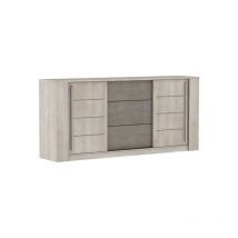 Demeyere - Enfilade antibes 2 portes coulissantes + 3 tiroirs - Décor chene champagne et béton beige - L206 x P44.9 x H94 cm