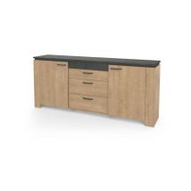 Demeyere - Enfilade austin - 2 portes + 3 tiroirs - Décor chene Hamilton et Sidewalk - l 203,8 x p 42 x h 87,8 cm