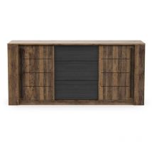 Demeyere - Enfilade monaco - Décor chene et noir - 2 Portes + 3 Tiroirs - L206 x P44,9 x H94 cm - cba meubles