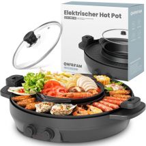 ENFRIFAM Tischgrill Elektrische Hot Pot mit Grill, 2 in 1 Grillplatte Party-Pfanne Elektro , 2200,00 W , Antihaftbeschichtung, für 2-8 Personen,