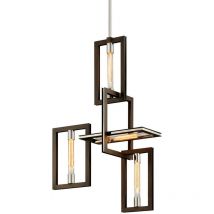 Enigma Lampadario a 4 luci in bronzo con acciaio inossidabile lucido