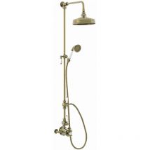 ENKI, Downton, SH0185, Shower Set with 2 Shower Head Outlets, Twin Thermostatic Shower Valve, Bronze & White Shower Tap Attachment for Bathrooms