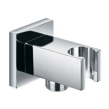 ENKI O01 Shower Outlet Elbow with Holder, Brass Chrome Hand Shower Wall Valve Connector Bracket Square Bathroom