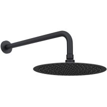 Enki - RA068, Contemporary Wall Fixed Round Ultra Slim Stainless Steel Shower Head 12' with Shower Arm - Matte Black