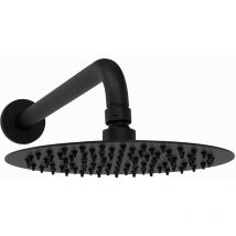 RA058, Contemporary Wall Fixed Round Ultra Slim Stainless Steel Shower Head 8' with Shower Arm - Matte Black - Enki