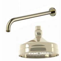 RA059, 150mm Traditional Wall Mounted Fixed Small Shower Head English Gold, Solid Brass, 320mm Shower Arm, Round Rose, Mixer Rainfall Shower, Modern