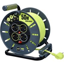 Masterplug - Enrollacable 50m, Alargador 4 Eschufes Schuko, Extensión Eléctrico 3000w 16 a.