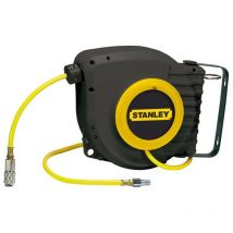 Stanley - Enrouleur de tuyau d'air pour montage mural, tuyau pvc jaune de 9 m avec raccords rapides, pression maximale 12 bar, abs, idéal pour une