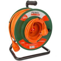 Perel Rallonge électrique sur enrouleur, usage intérieur, terre allemande, protection thermique, 50 m, 3G1.5, orange/vert