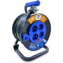 Enrouleur 25M 3G1.5 IP20 4 Prises à clapet - Keli
