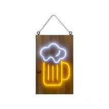 Interface Plv - Enseigne lumineuse led intérieur 'bière' en bois - Fabrication française
