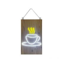 Interface Plv - Enseigne lumineuse led intérieur 'Café' en bois - Fabrication française